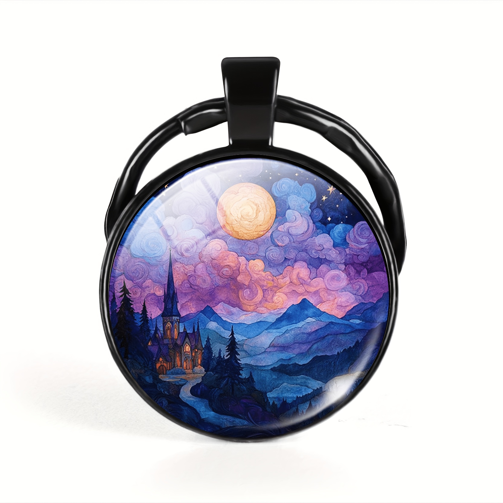 3pc Men's Black Accessory Set with Castle Design Necklace, Bracelet, Keychain